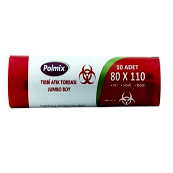 Çöp Torbası Polmix Tibbi Atik 80X110 Çift Kat Kırmızı 1 Paket