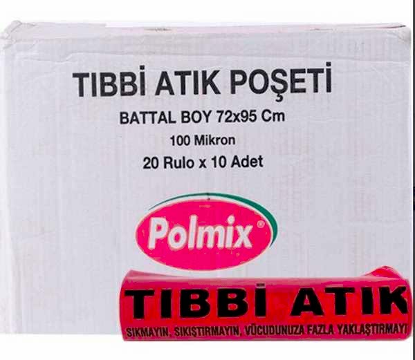 Çöp Torbası Polmix Tibbi Atik 72X95 Çift Kat Kırmızı 1 Koli
