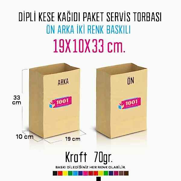 İki Taraf İki Renk Baskılı 19X10X33 Cm Kese Kağıdı Fast Food Menu Servis Paket Torbası Kraft Renk