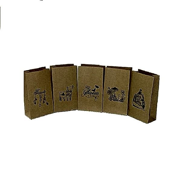 İki Taraf İki Renk Baskılı 12,5X8X25 Cm Kese Kağıdı Fast Food Menu Servis Paket Torbası Kraft Renk