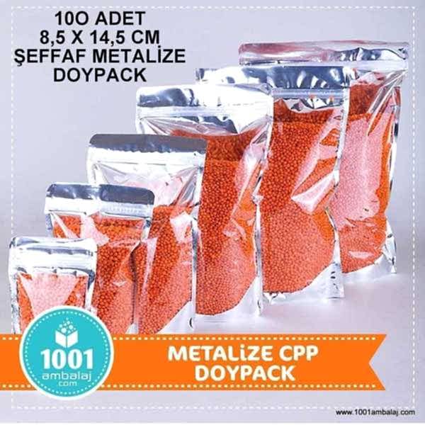 8,5X14,5 Cm Ön Şeffaf Arka Metalize 100 Adet Kilitli Doypack Torba 50 Gr /53/