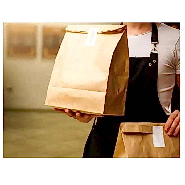 İki Taraf Tek Renk Baskılı 12,5X8X25 Cm Kese Kağıdı Fast Food Menu Servis Paket Torbası Kraft Renk
