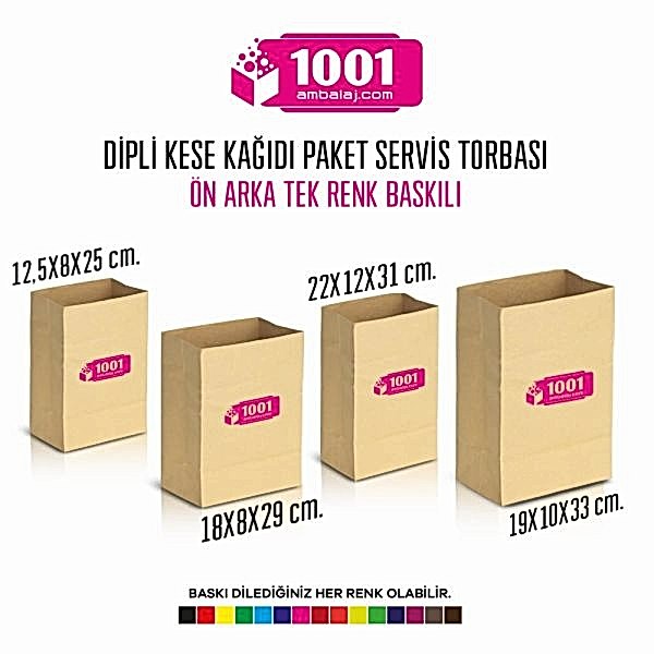 İki Taraf Tek Renk Baskılı 12,5X8X25 Cm Kese Kağıdı Fast Food Menu Servis Paket Torbası Kraft Renk