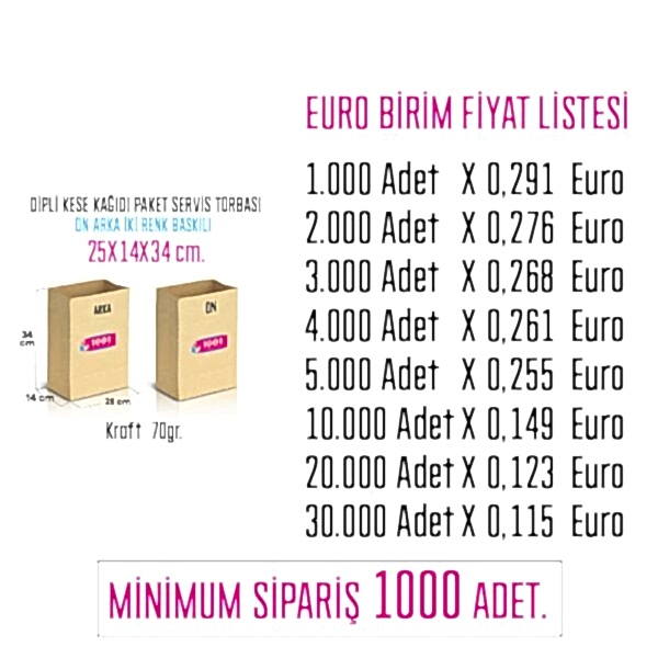 İki Taraf İki Renk Baskılı 25X14X34 Cm Kese Kağıdı Fast Food Menu Servis Paket Torbası Kraft Renk