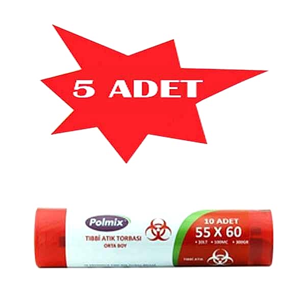 Çöp Torbası Polmix Tibbi Atik 55X60 Çift Kat Kırmızı 5 Paket