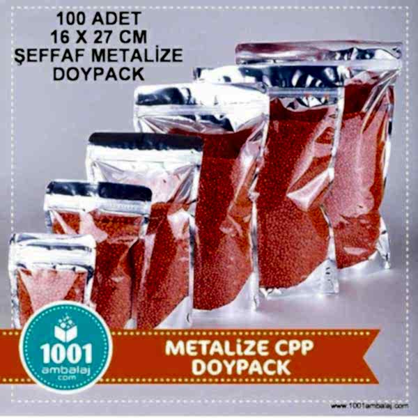 16X27 Cm Ön Şeffaf Arka Metalize 100 Adet Kilitli Doypack Torba 500 Gr /58/
