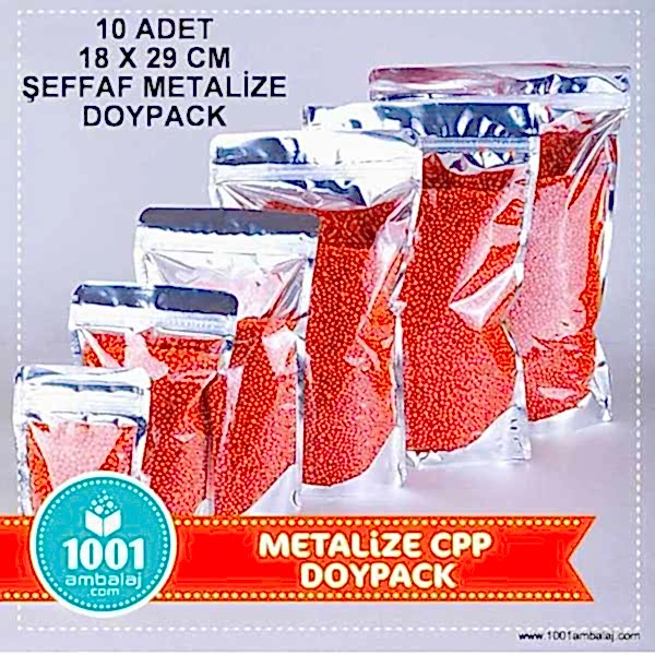 18X29 Cm Ön Şeffaf Arka Metalize * 10 Adet * Kilitli Doypack Torba 750 Gr /59/