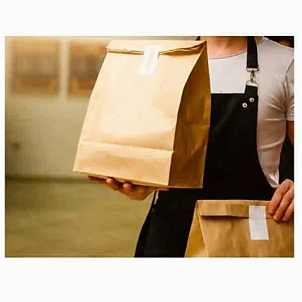 İki Taraf Tek Renk Baskılı 25X14X34 Cm Kese Kağıdı Fast Food Menu Servis Paket Torbası Kraft Renk
