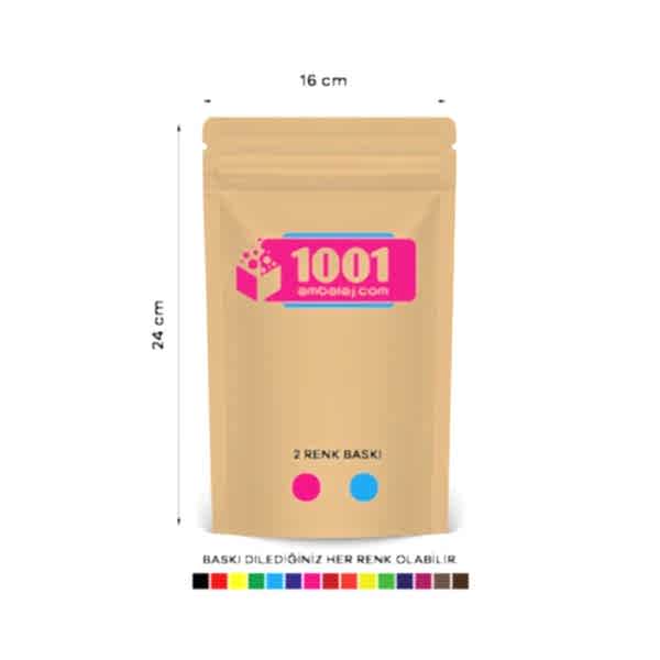 16X24 Cm 2 Baskılı Kraft Renkli Tek Taraf İki Renk Doypack Torba 370 Gr /32/