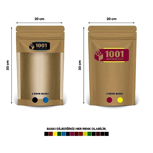 20X30 Cm 4 Baskılı Kraft Renkli Geniş Pencereli İki Taraf İki Renk Doypack Torba 1000 Gr /47/