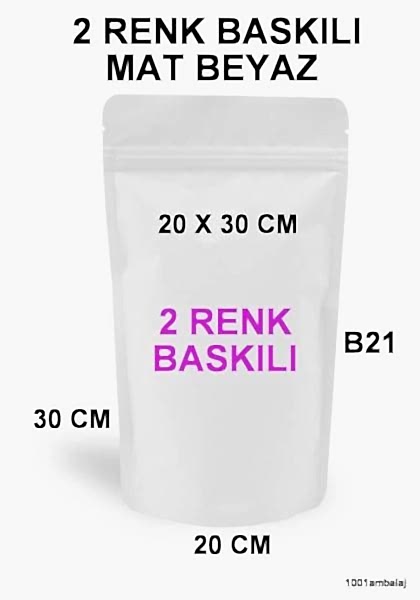 20X30 Cm 2 Baskılı Mat Beyaz Renkli İki Taraf Tek Renk Doypack Torba 1000 Gr /19/