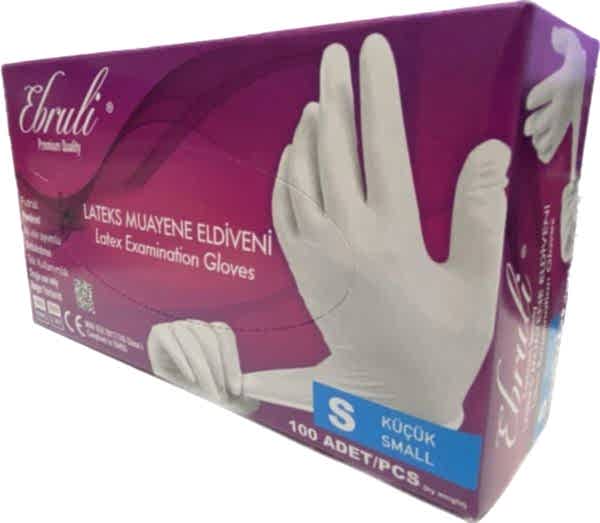 Eldiven Ebruli Pudralı Latex Küçük Boy Beyaz Eldiven 1 Paket