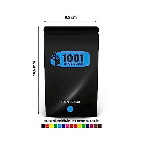 8,5X14,5 Cm 1 Baskılı Siyah Renkli Tek Taraf Tek Renk Doypack Torba 50 Gr /61/