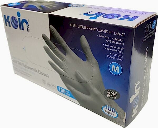 Koin Pudrasiz Latex Orta Boy Siyah Eldiven 1 Paket