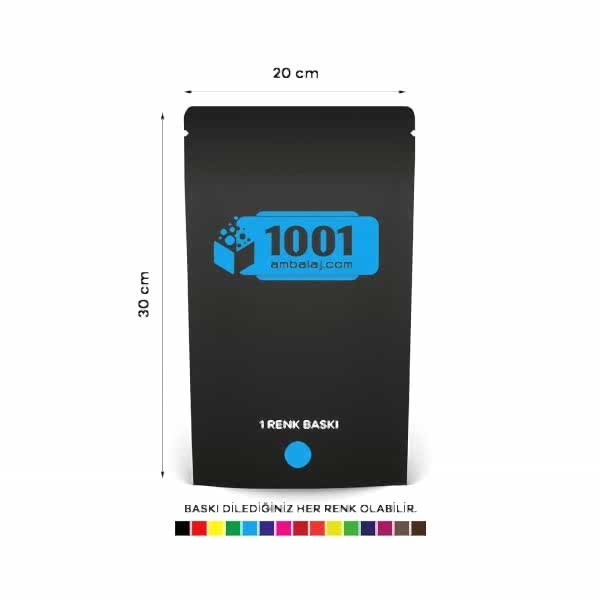 20X30 Cm 1 Baskılı Mat Siyah Renkli Tek Taraf Tek Renk Doypack Torba 1000 Gr /69/