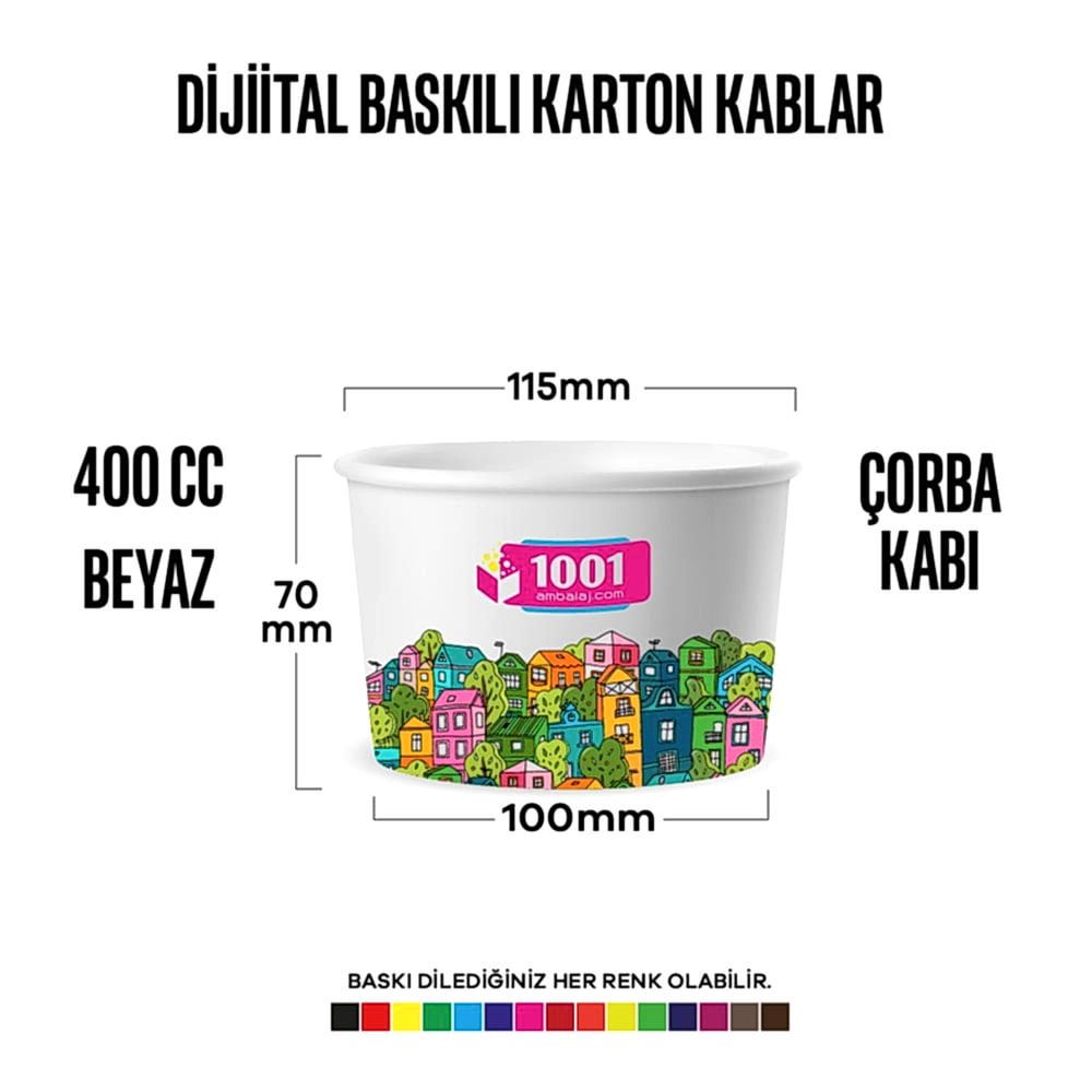 Dijital Baskılı 400 Cc Karton Dondurma kabı Beyaz