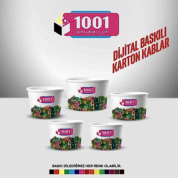 Dijital Baskılı 400 Cc Karton Dondurma kabı Beyaz