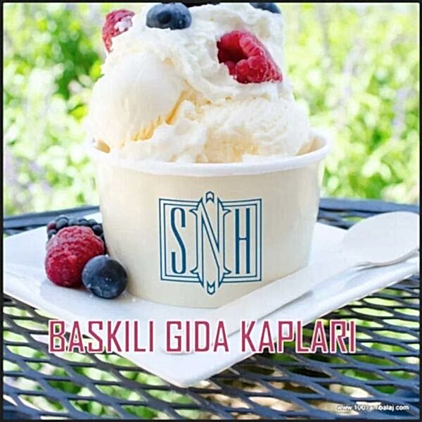 Dijital Baskılı 400 Cc Karton Dondurma kabı Beyaz