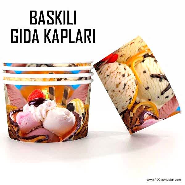 Dijital Baskılı 400 Cc Karton Dondurma kabı Beyaz