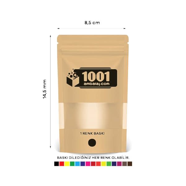 8,5X14,5 Cm 1 Baskılı Kraft Renkli Pencereli Tek Taraf Tek Renk Doypack Torba 50 Gr /37/
