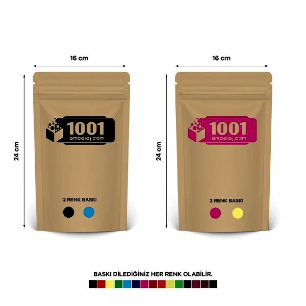 16X24 Cm 4 Baskılı Kraft Renkli İki Taraf İki Renk Doypack Torba 370 Gr /32/