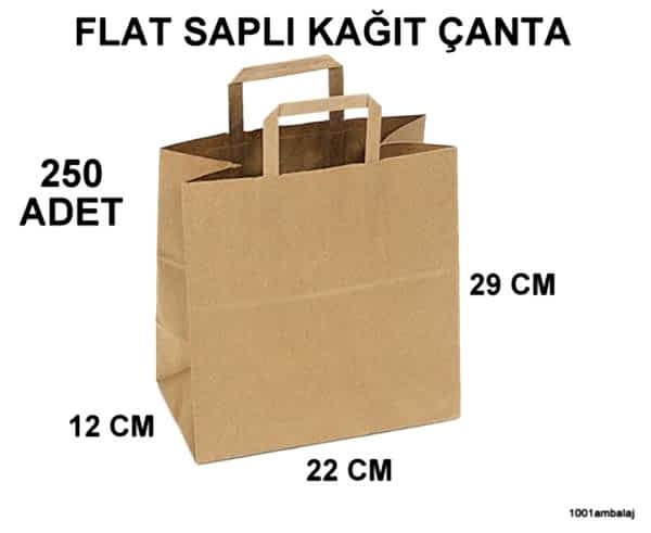 Kraft kağıt Çanta 22X12X29 Cm Kraft Renk Flat Sapli 80 Gram (1 Koli 250 Adet)