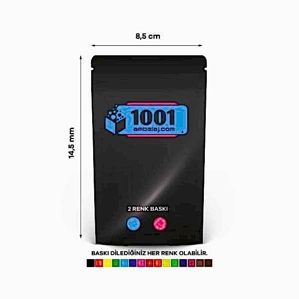 8,5X14,5 Cm 2 Baskılı Siyah Renkli Tek Taraf İki Renk Doypack Torba 50 Gr /61/