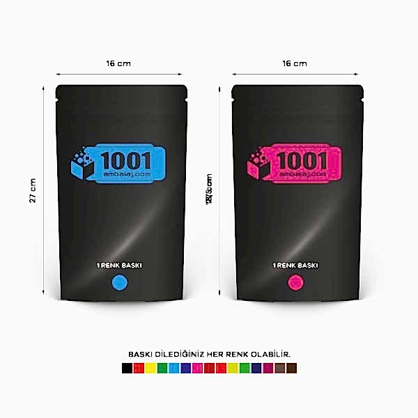 16X27 Cm 2 Baskılı Siyah Renkli İki Taraf Tek Renk Doypack Torba 500 Gr /64/