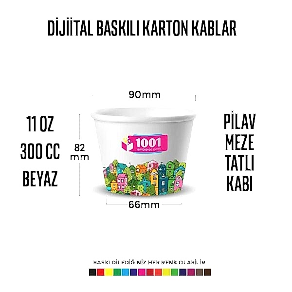 Dijital Baskılı 300 Cc Karton Dondurma kabı Beyaz