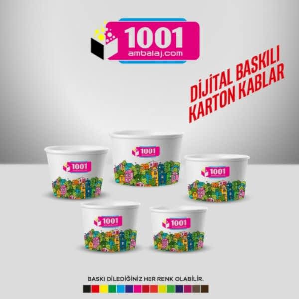 Dijital Baskılı 300 Cc Karton Dondurma kabı Beyaz