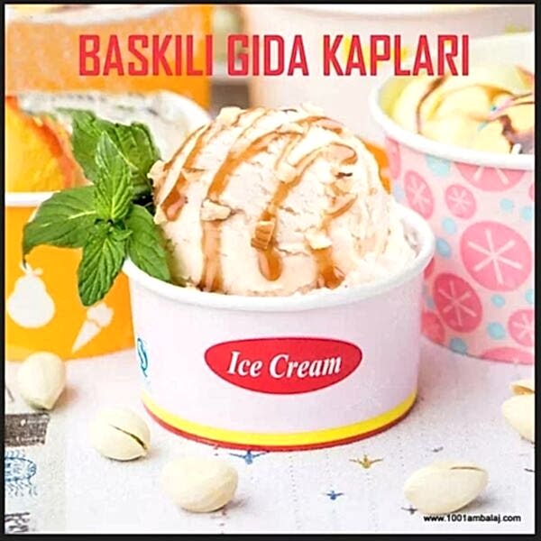 Dijital Baskılı 300 Cc Karton Dondurma kabı Beyaz