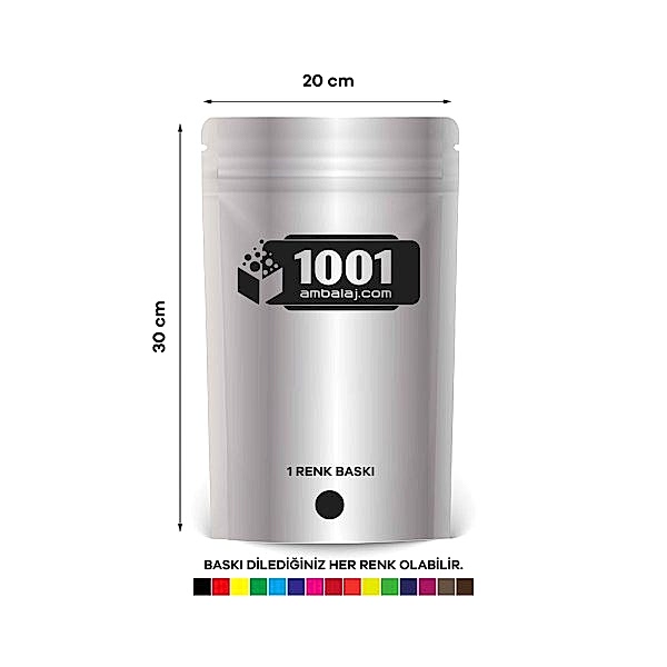 20X30 Cm 1 Baskılı Alüminyum Renkli Tek Taraf Tek Renk Doypack Torba 1000 Gr /06/