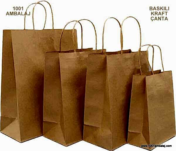 4 Renk Baskılı 19X8X24 Cm 100 Gr Kraft kağıt Çanta Kahve Renk