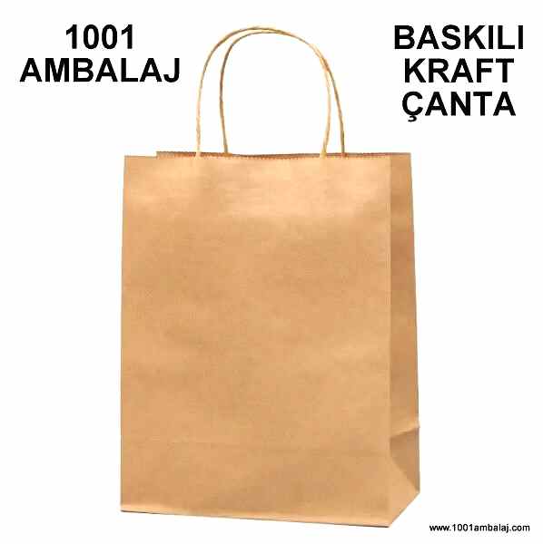 4 Renk Baskılı 19X8X24 Cm 100 Gr Kraft kağıt Çanta Kahve Renk