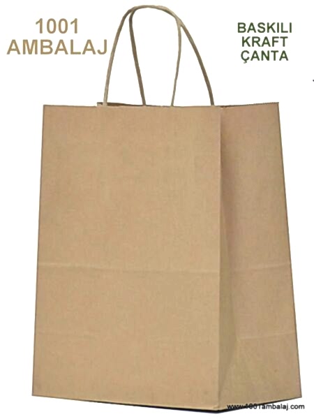 4 Renk Baskılı 19X8X24 Cm 100 Gr Kraft kağıt Çanta Kahve Renk