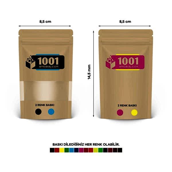 8,5X14,5 Cm 4 Baskılı Kraft Renkli Pencereli İki Taraf İki Renk Doypack Torba 50 Gr /37/