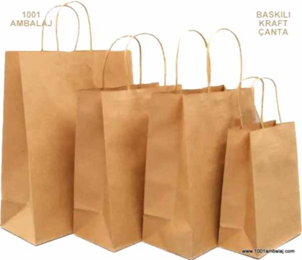 3 Renk Baskılı 19X8X24 Cm 100 Gr Kraft kağıt Çanta Kahve Renk