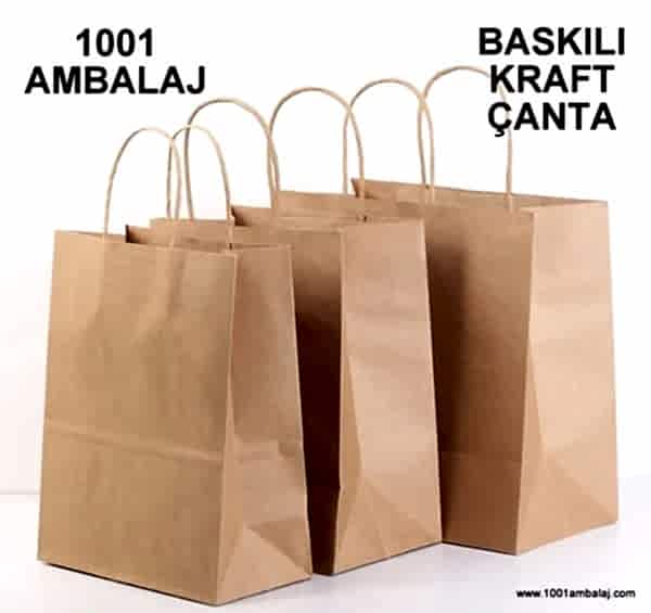 3 Renk Baskılı 19X8X24 Cm 100 Gr Kraft kağıt Çanta Kahve Renk
