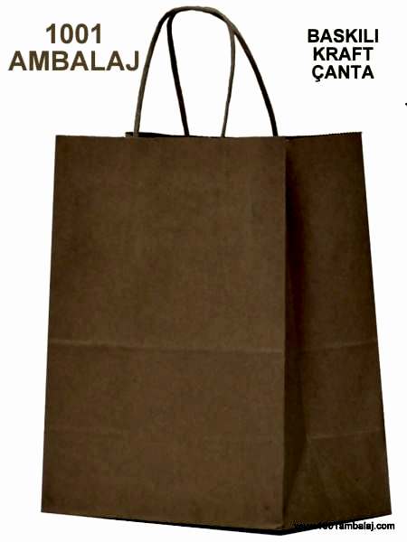 3 Renk Baskılı 19X8X24 Cm 100 Gr Kraft kağıt Çanta Kahve Renk