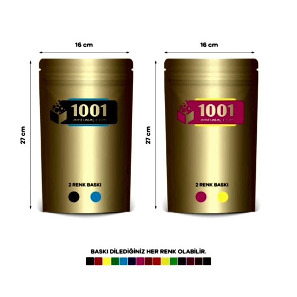 16X27 Cm 4 Baskılı Gold ( Altın ) Renkli İki Taraf İki Renk Doypack Torba 500 Gr /23/