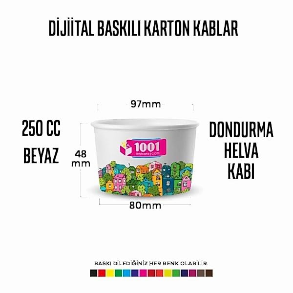 Dijital Baskılı 250 Cc Karton Dondurma kabı Beyaz