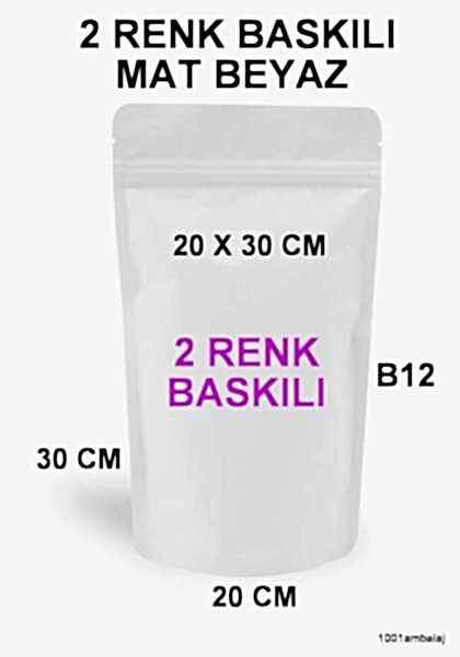 20X30 Cm 2 Baskılı Mat Beyaz Renkli Tek Taraf İki Renk Doypack Torba 1000 Gr /19/