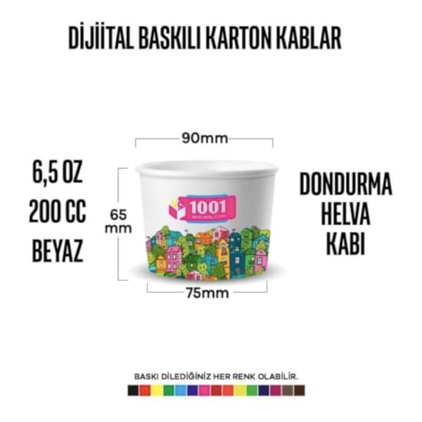 Dijital Baskılı 200 Cc Karton Dondurma kabı Beyaz