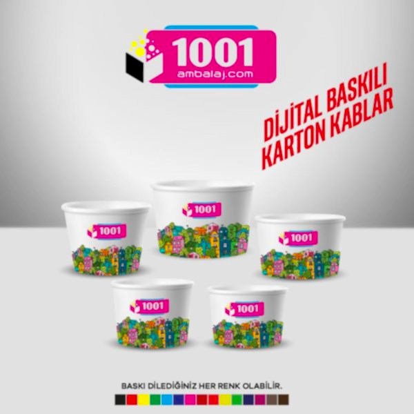 Dijital Baskılı 200 Cc Karton Dondurma kabı Beyaz