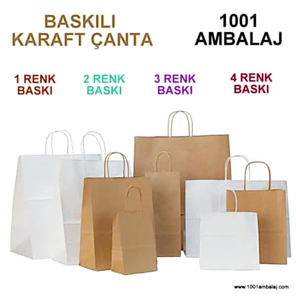 2 Renk Baskılı 19X8X24 Cm 100 Gr Kraft kağıt Çanta Kahve Renk