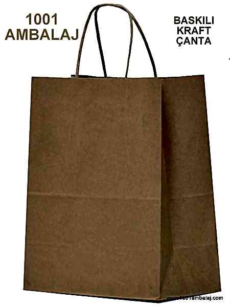 2 Renk Baskılı 19X8X24 Cm 100 Gr Kraft kağıt Çanta Kahve Renk