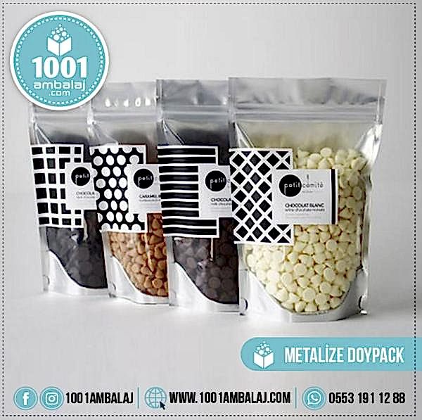13X22,5 Cm 2 Baskılı Ön Şeffaf Arka Metalize Renkli Tek Taraf İki Renk Doypack Torba 250 Gr /55/