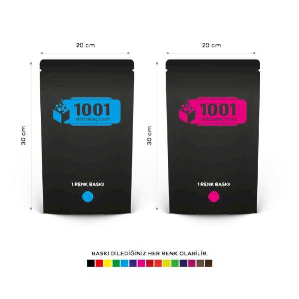 20X30 Cm 2 Baskılı Mat Siyah Renkli İki Taraf Tek Renk Doypack Torba 1000 Gr /69/