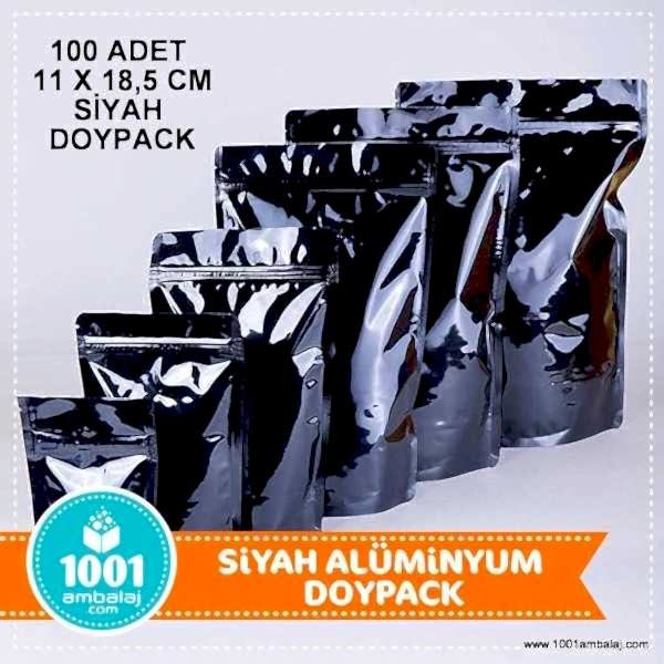 11X18,5 Cm Siyah 100 Adet Kilitli Doypack Torba 100 Gr /62/
