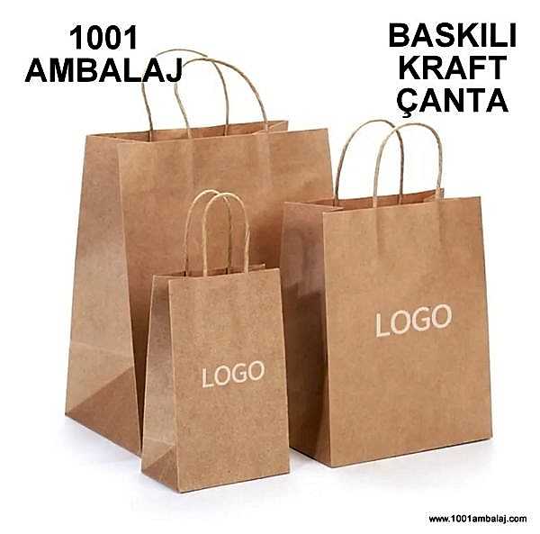1 Renk Baskılı 19X8X24 Cm 100 Gr Kraft kağıt Çanta Kahve Renk